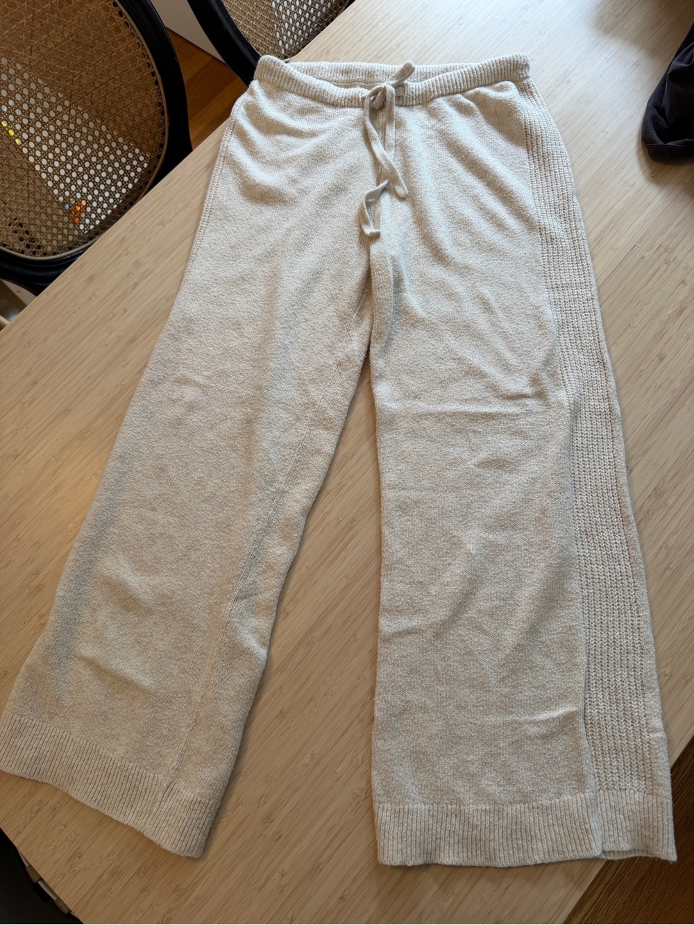 Cozy Knit Drawstring womens Pants - Cream